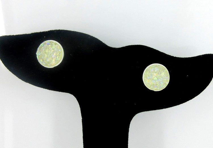 Silver-tone Clear AB Faux Druzy Stone Stud Earrings 10mm