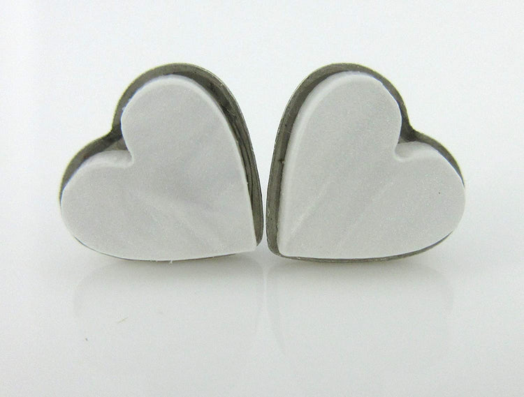 Stainless Steel Pearly White Acrylic Heart Stud Earrings 8mm