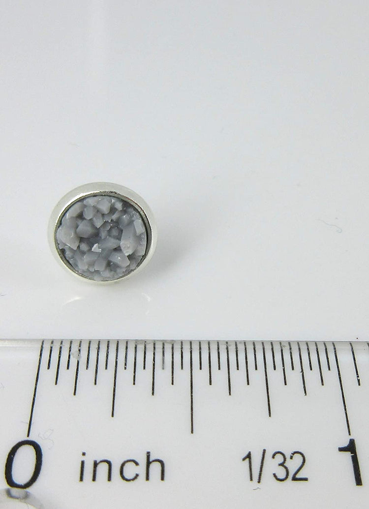 Duo Silver-tone Gray and Green Faux Druzy Stone Stud Earrings 8mm Set
