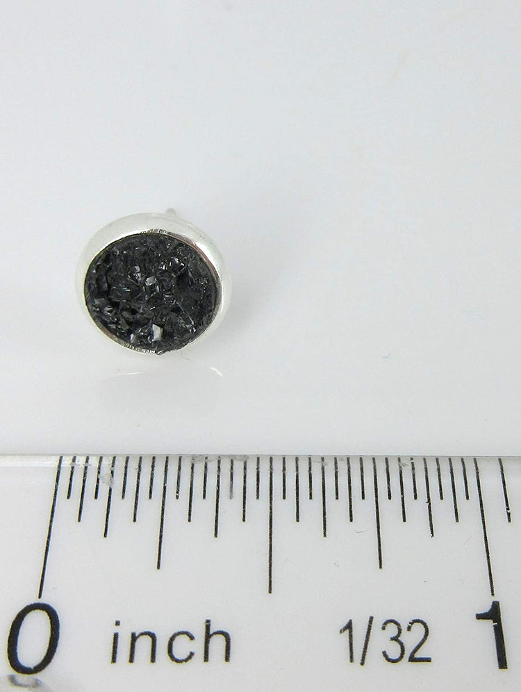 Silver-tone Faux Druzy Stone Stud Earrings 8mm