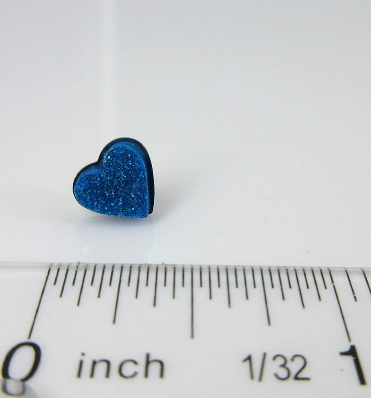 Stainless Steel Aqua Blue Glitter Acrylic Heart Stud Earrings 8mm