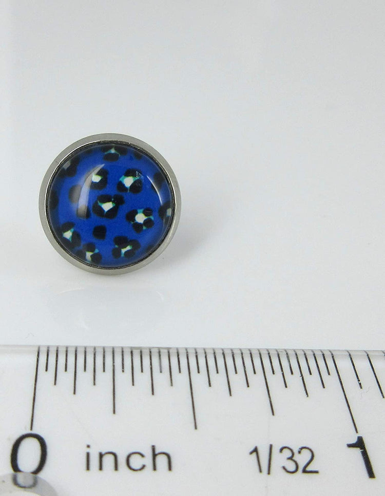 Stainless Steel Royal Blue Animal Print Glass Stud Earrings 12mm