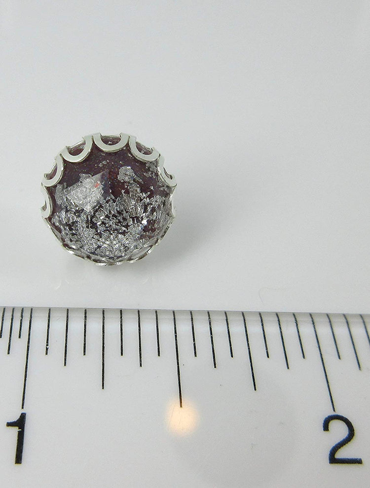 Silver Foil Dark Purple Faceted Resin Stud Earrings 12mm