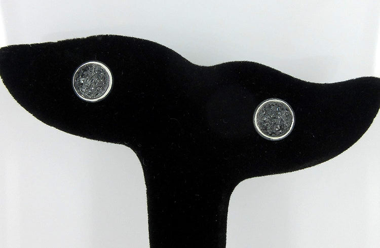Silver-tone Faux Druzy Stone Stud Earrings 8mm