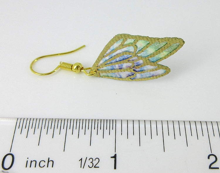 Purple and Green Butterfly Wing Fabric Dangle Earrings