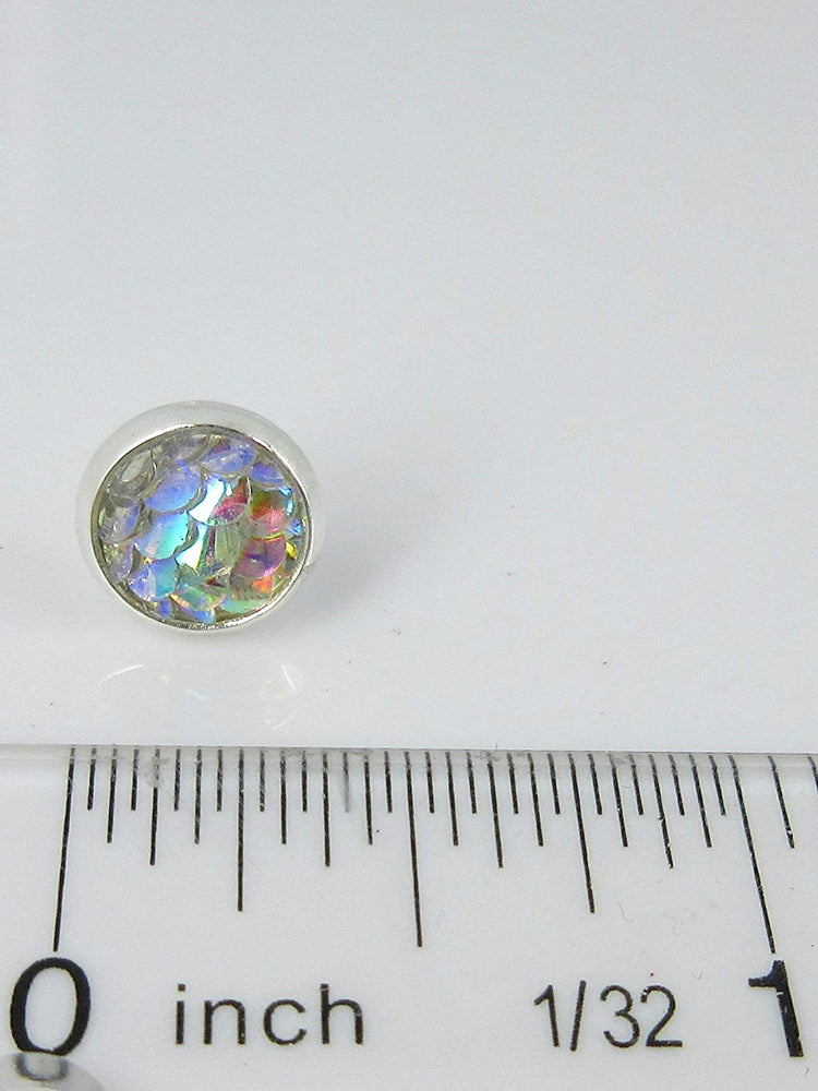 Silver-tone Clear AB Metallic Mermaid Scale Stud Earrings 8mm