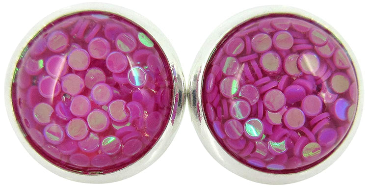 Shiny Silver-tone Iridescent Glitter Resin Stud Earrings 10mm