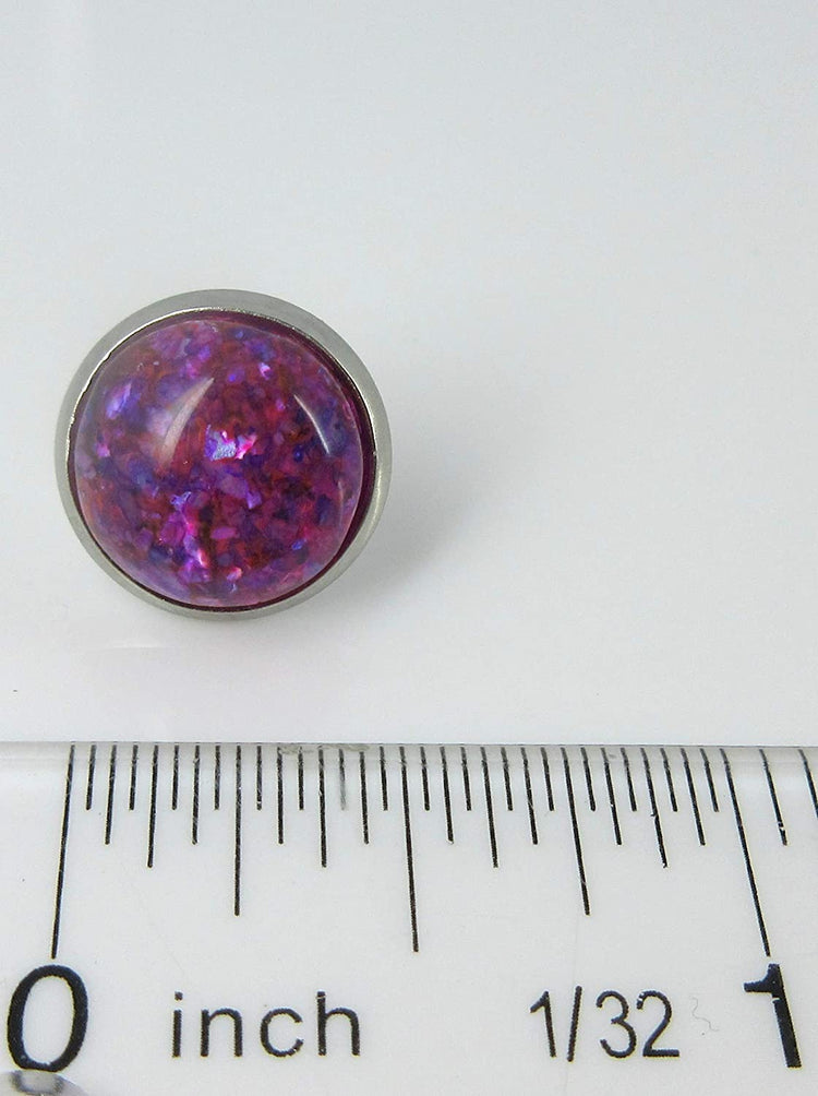 Stainless Steel Magenta Purple Faux Shell Stud Earrings 12mm
