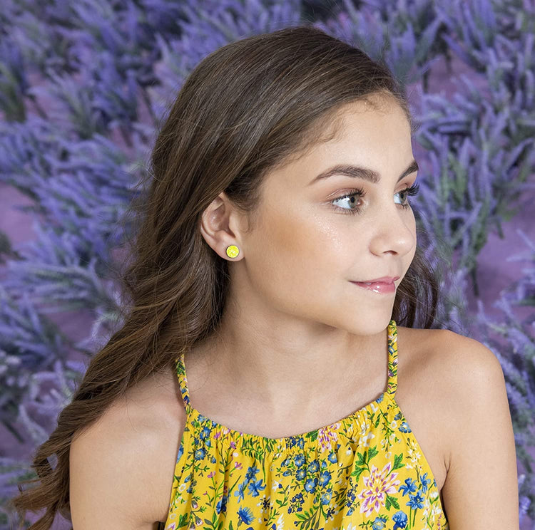 Silver-tone Neon Yellow AB Faux Druzy Stone Stud Earrings