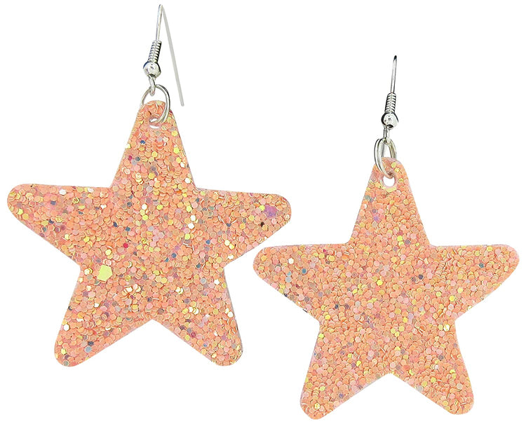 Glitter Faux Leather Large Star Dangle Earrings