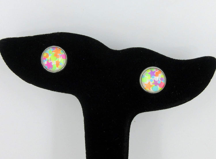 Stainless Steel Rainbow of Possibilities Trio Stud Earrings Set Faux Druzy Glass