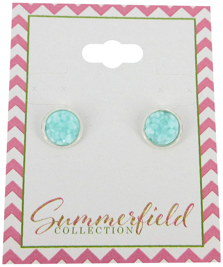 Silver-tone Faux Druzy Stone Stud Earrings 8mm