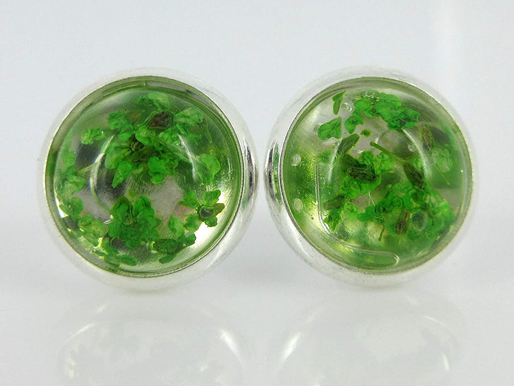 Silver-tone Clear and Dried Flower Resin Stud Earrings 10mm