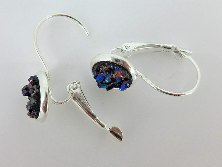 Silver-tone Faux Druzy Stone Lever-back Drop Earrings 8mm