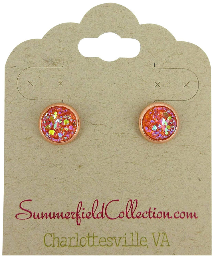 Rose Gold-tone Faux Druzy Stone Stud Earrings 8mm