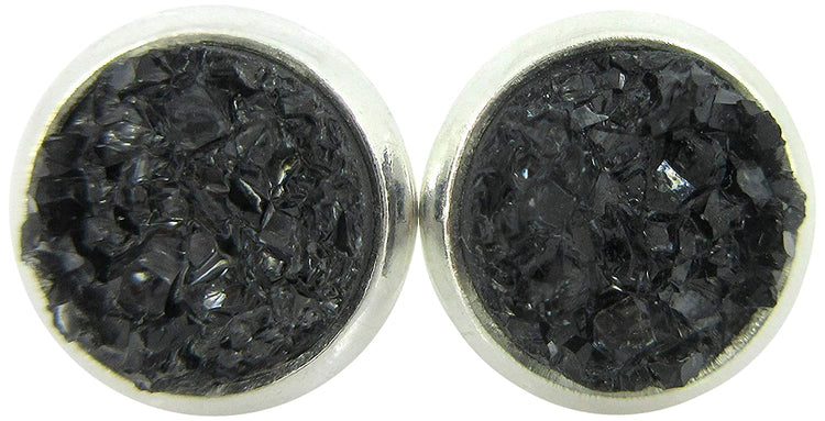 Silver-tone Faux Druzy Stone Stud Earrings 8mm