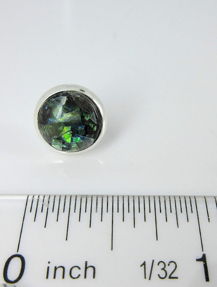 Shiny Silver-tone Black and Opalescent Leaf Resin Stud Earrings 10mm