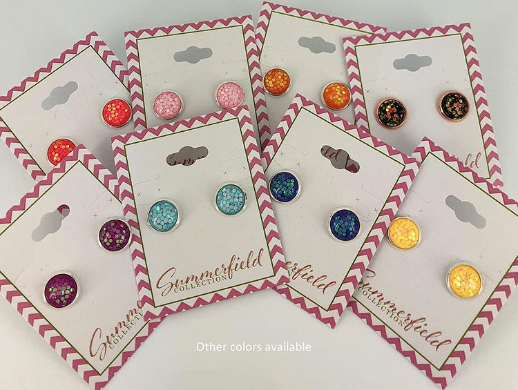 Shiny Silver-tone Iridescent Glitter Resin Stud Earrings 10mm