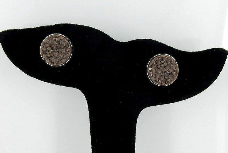 Silver-tone Brown Faux Druzy Stone Stud Earrings 12mm