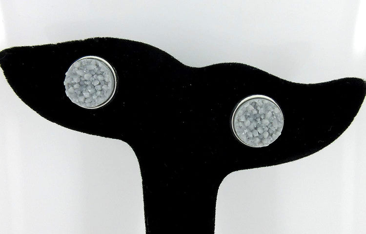 Duo Stud Earrings Silver-tone Gray and Eggplant Faux Druzy Stone 12mm Set