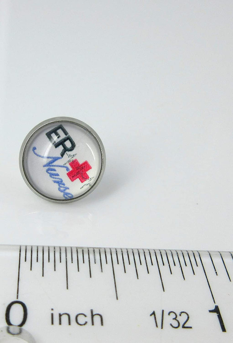 Stainless Steel ER Nurse Print Glass Stud Earrings 12mm White Black Red