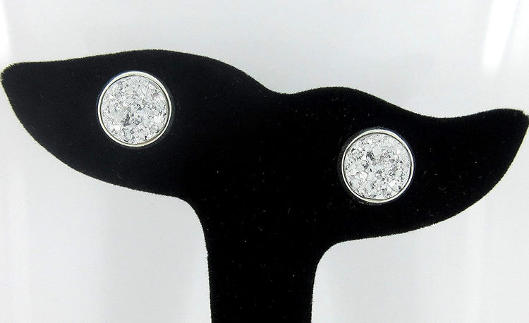 Silver-tone Faux Druzy Stone Stud Earrings 12mm