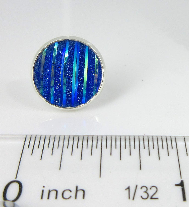 Silver-tone Royal Blue Frosted Metallic Rainbow Stud Earrings 12mm