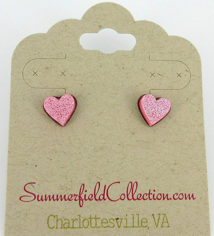Stainless Steel Bubblegum Pink Glitter Acrylic Heart Stud Earrings 8mm