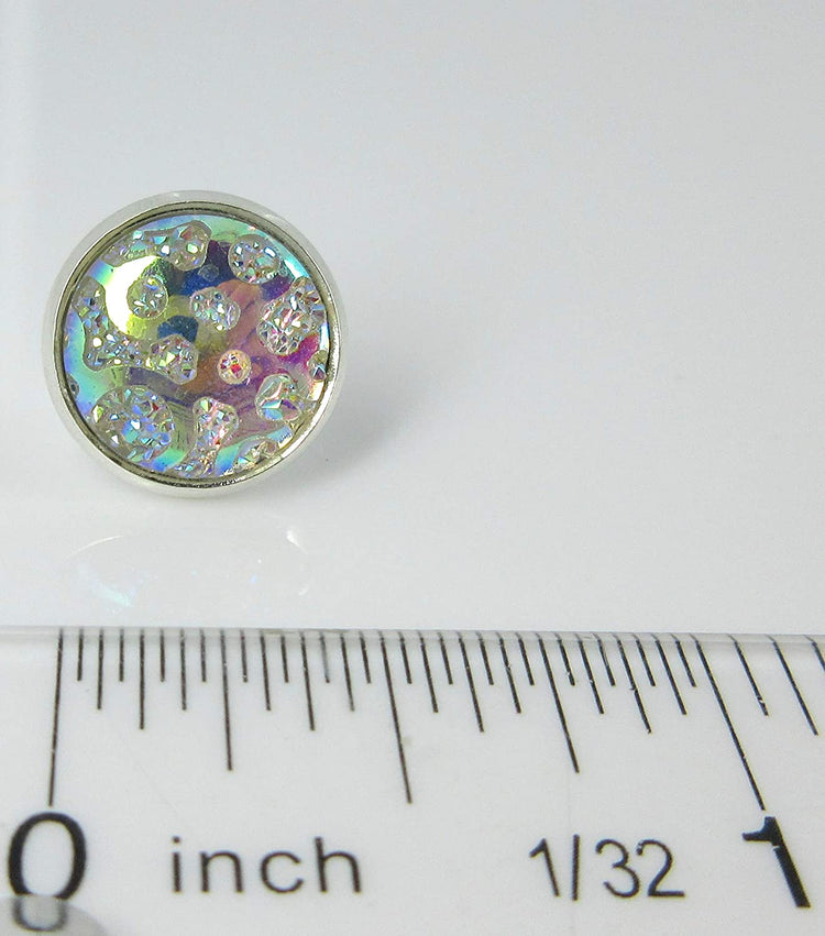 Silver-tone Clear AB Frosted Metallic Rainbow Stud Earrings 12mm
