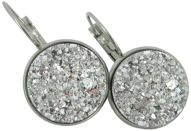 Stainless Steel Faux Druzy Stone Lever-back Drop Earrings 14mm