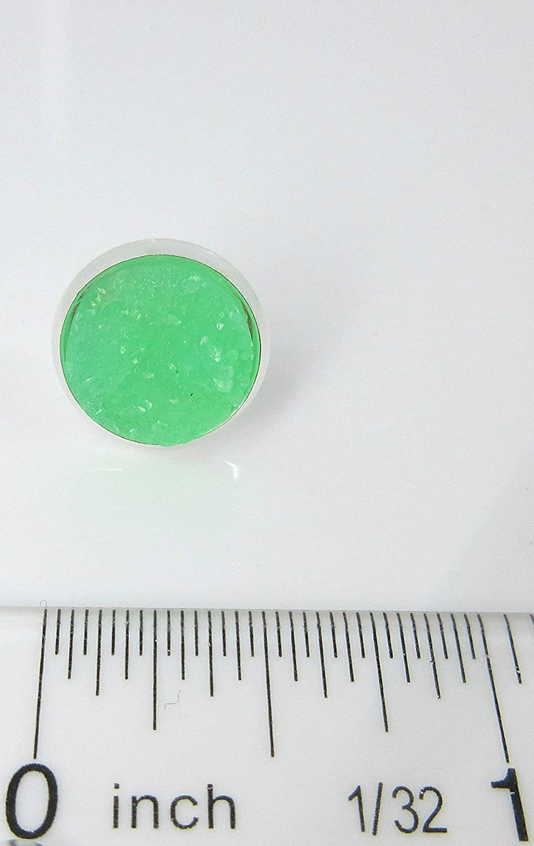 Silver-tone Mint Green Faux Druzy Stone Stud Earrings 12mm