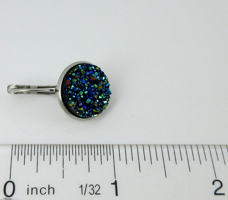Stainless Steel Faux Druzy Stone Lever-back Drop Earrings 14mm
