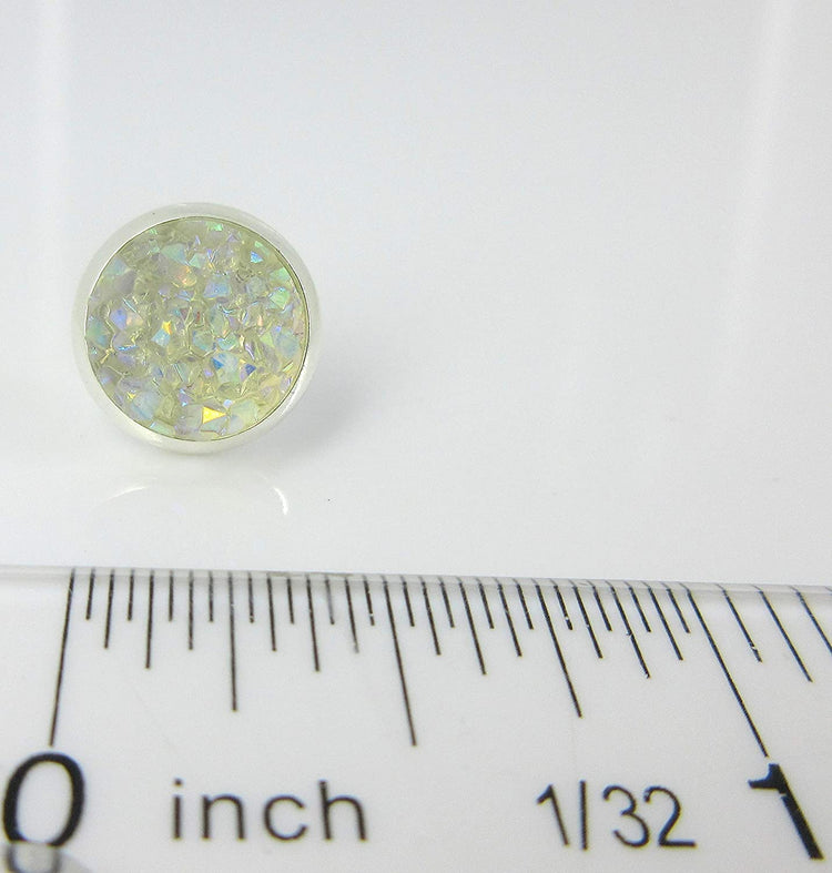 Silver-tone Clear AB Faux Druzy Stone Stud Earrings 10mm