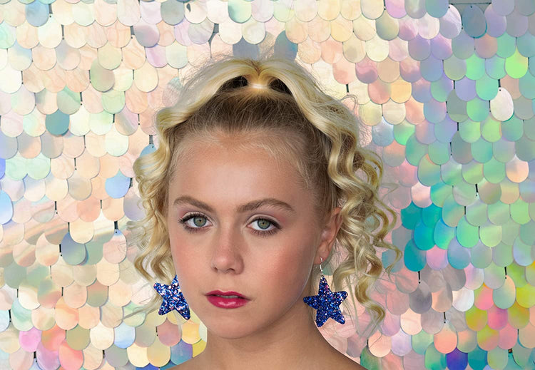 Glitter Faux Leather Large Star Dangle Earrings