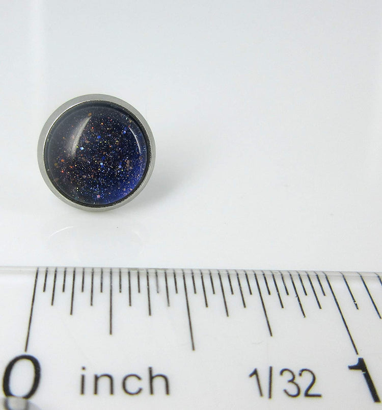 Stainless Steel Dark Purple and Gold Glitter Glass Stud Earrings Hand-painted 10mm