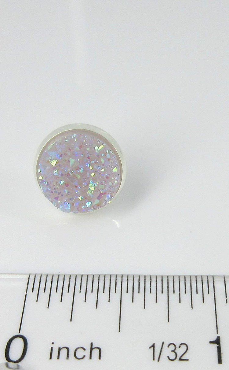 Silver-tone Lilac Purple Faux Druzy Stone Stud Earrings 12mm