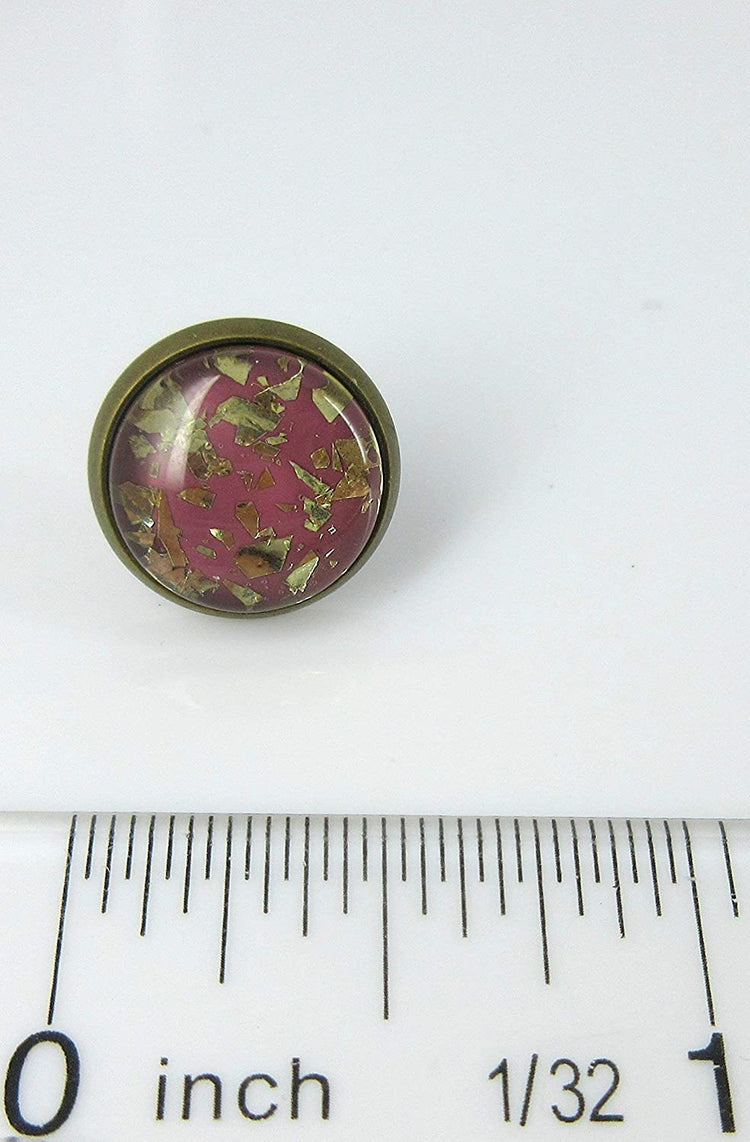 Antiqued Gold-tone Plum Berry Glitter Glass Stud Earrings 12mm Hand-painted