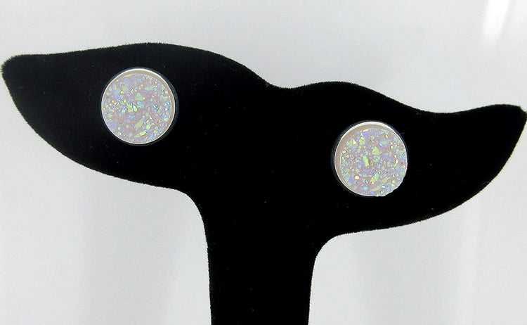 Silver-tone Lilac Purple Faux Druzy Stone Stud Earrings 12mm