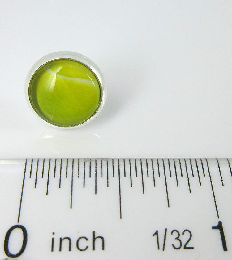 Silver-tone Tennis Ball Print Glass Stud Earrings 10mm