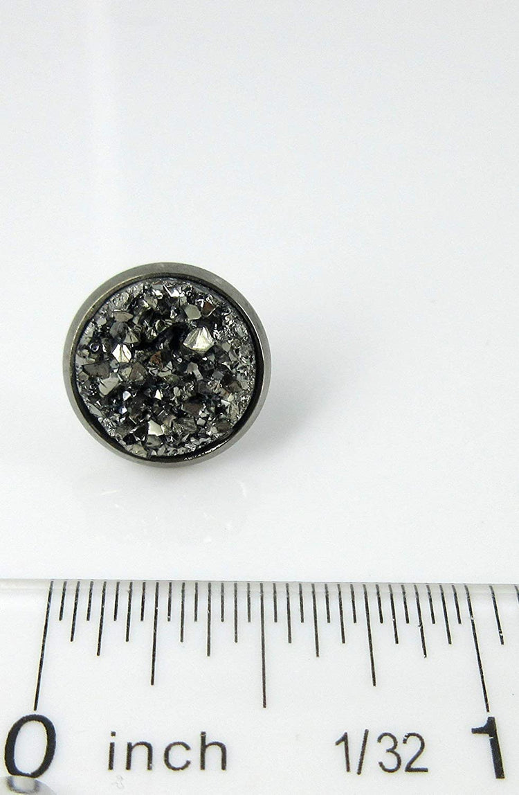 Hematite-tone Gunmetal Gray Faux Druzy Stone Stud Earrings 12mm