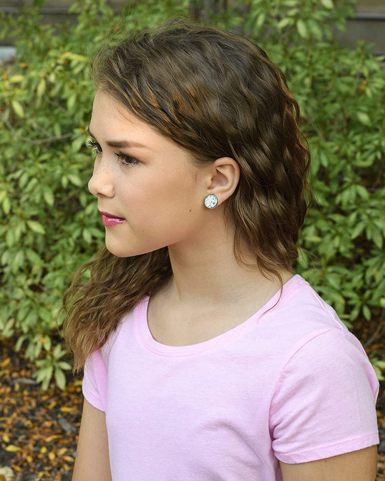 Stainless Steel Potted Succulent Print Glass Stud Earrings 12mm