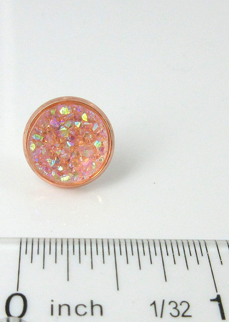 Rose Gold-tone Blush AB Faux Druzy Stone Stud Earrings 12mm
