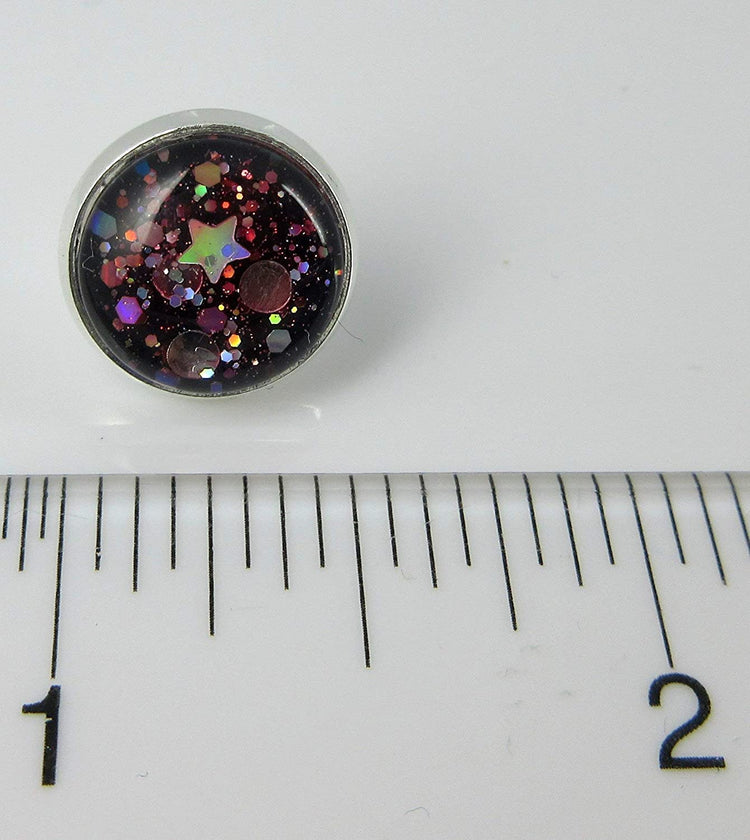 Silver-tone Stardust Glitter Glass Galaxy Stud Earrings Hand-painted 12mm