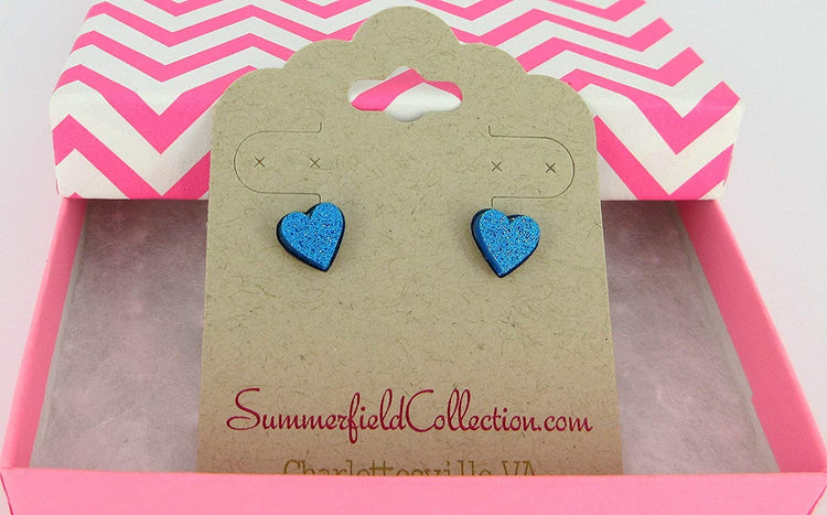 Stainless Steel Aqua Blue Glitter Acrylic Heart Stud Earrings 8mm