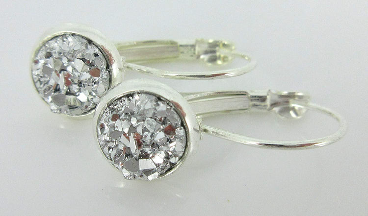 Silver-tone Faux Druzy Stone Lever-back Drop Earrings 8mm