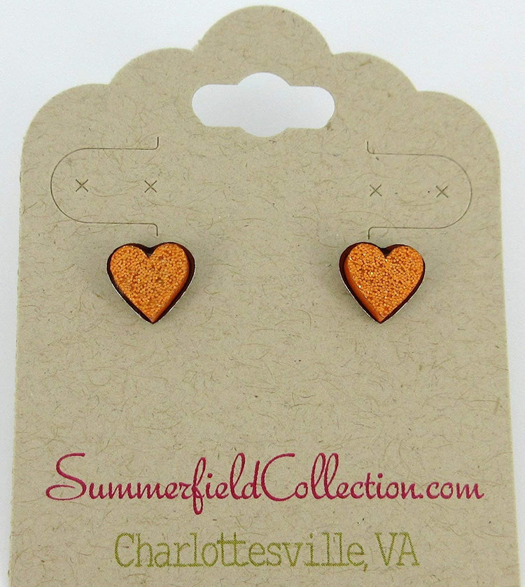 Stainless Steel Orange Glitter Acrylic Heart Stud Earrings 8mm