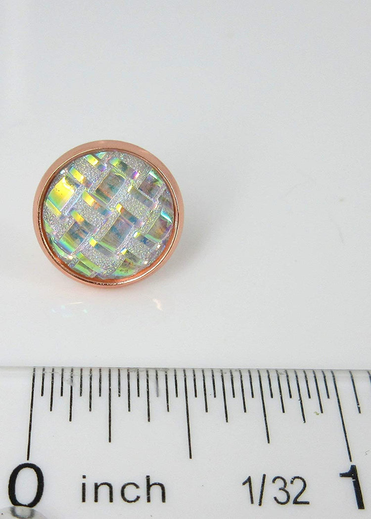 Rose Gold-tone Clear Frosted Metallic Rainbow Stud Earrings 12mm