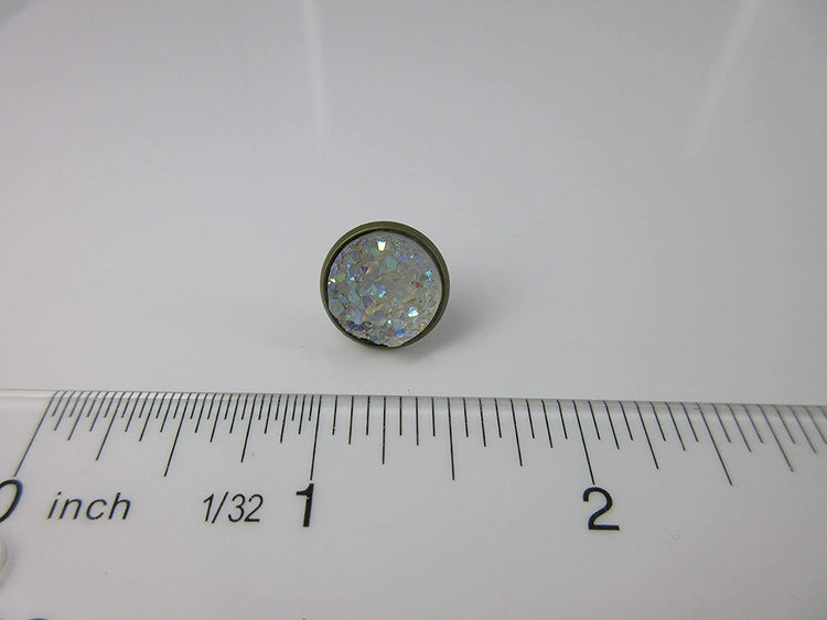 Trio Antiqued Gold-tone Stud Earrings Faux Druzy Stone Clear AB Sea Blue Green Set 12mm