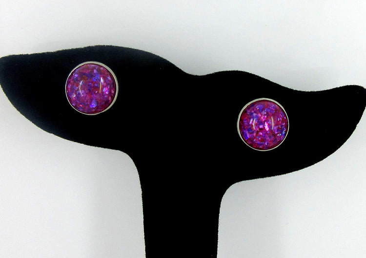 Stainless Steel Magenta Purple Faux Shell Stud Earrings 12mm