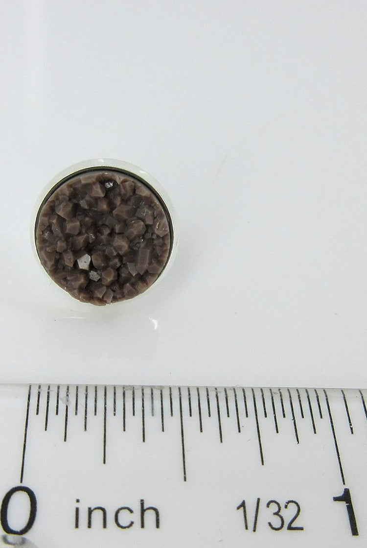 Silver-tone Brown Faux Druzy Stone Stud Earrings 12mm